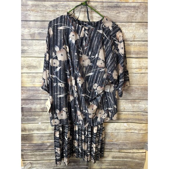 Vintage 1980s Two Piece Dress Floral‎ Stripe Pattern Size 22W MCS Ltd - Picture 4 of 7